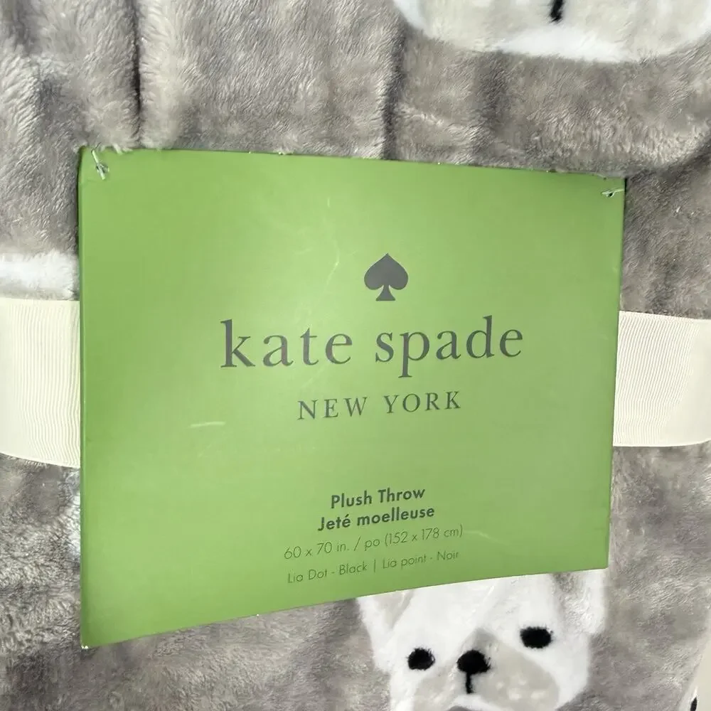 Kate Spade Plush Fleece Throw Blanket Gray French Bulldog Prints 60” X 70” New